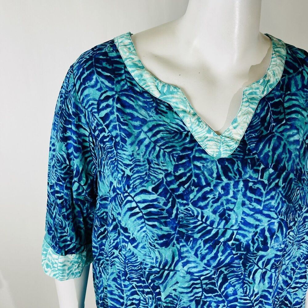 Catherines Womans Sz 2XWP Petite Blouse V Neck Blue Green Floral Short Sleeve - Picture 3 of 8